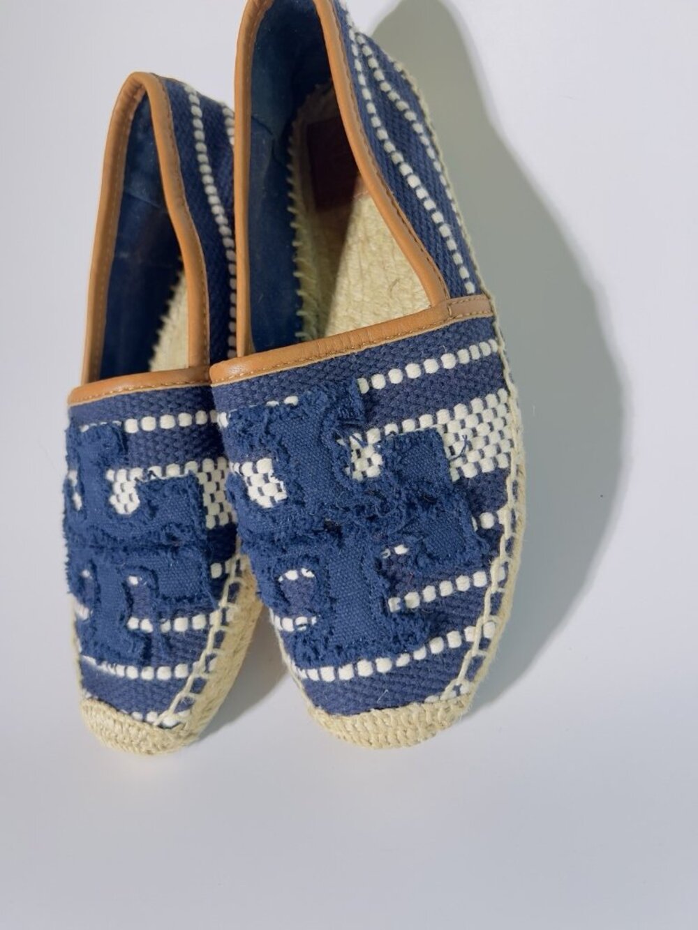Tory Burch Ines Espadrille Flats Blue Canvas Logo Size 6 No Box - Picture 5 of 12